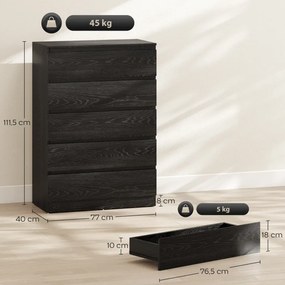 Cómoda 5 Gavetas 77x40x111,5 cm para Quarto Móvel de Arrumação Estilo Moderno Preto
