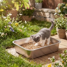 Caixa de areia gatos em aço inoxidável, com pá, aberta  40 x 30 x 10 cm prateado