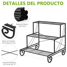Prateleira de plantas de metal de 3 camadas para vasos, prateleira de escada para flores no pátio, jardim, varanda, 74 x 66 x 70 cm
