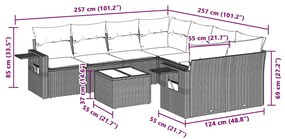 9 pcs conj. sofás jardim com almofadões vime PE cinzento-claro