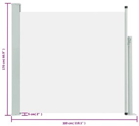 Toldo lateral retrátil para pátio 170x300 cm creme