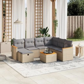 8 pcs conj. sofás jardim c/ almofadões vime PE bege misturado