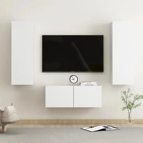 3 pcs conjunto de móveis de TV derivados de madeira branco