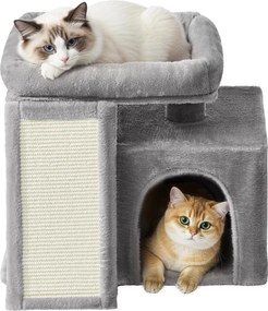 Arranhador para Gatos de arranhar com placa de arranhar 51 x 39,2 x 46,4 cm, casinha para gatos e plataforma cinzento claro