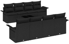 Conjunto de Sofá de Jardim com 9 Peças e Almofadas Pretas em Rattan Si