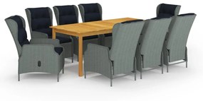 vidaXL 9 pcs conjunto de jantar para jardim cinzento-claro