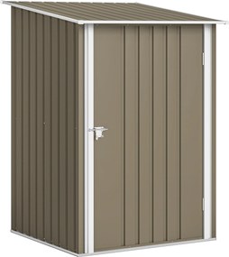 Outsunny Casinha de Jardim Porta-Ferramentas em Aço Galvanizado com Porta, 100x104x160 cm, Castanho e Branco | Aosom Portugal