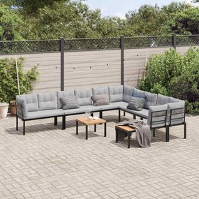 vidaXL 7 pcs sofás de jardim com almofadões aço revestido a pó preto