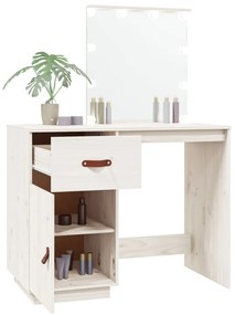 Toucador com luzes LED 95x50x133,5 cm pinho maciço branco