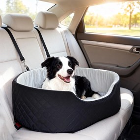 Assento de carro para cães com cinto de segurança e fixação; assento de carro acolchoado para cães, 77 x 43 x 28 cm, preto
