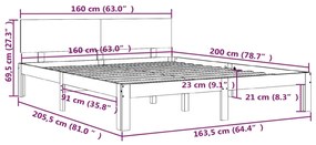 Estrutura de cama 160x200 cm pinho maciço branco