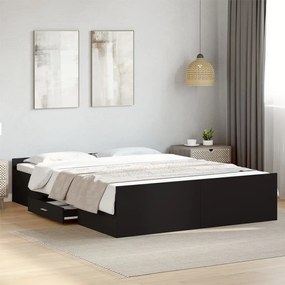 vidaXL Estrutura de cama c/ gavetas 140x200 cm derivados madeira preto