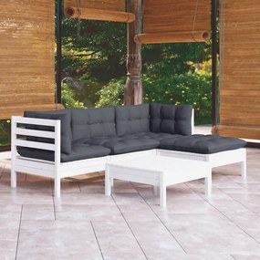 vidaXL 5 pcs conjunto lounge de jardim c/ almofadões pinho branco
