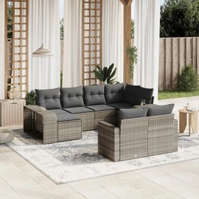 vidaXL 10 pcs conj. sofás jardim com almofadões vime PE cinzento-claro