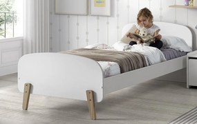 Cama infantil KIDDY (90x200)+ estrado feita de MDF com pés em pinho maciço Branca