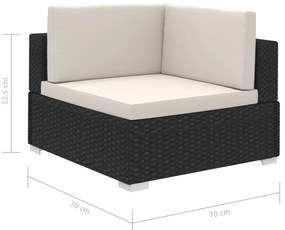 8 pcs conjunto lounge de jardim c/ almofadões vime PE preto