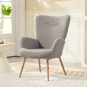 Poltrona de sala, poltrona auxiliar estofada em tecido bouclé com encosto alto e braços, 71 x 74 x 97,5 cm, cinzento