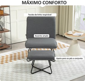 Poltrona Sala de Estar com Apoio para os Pés Poltrona Relax com Pés de Aço em Forma de Cruz Cinza Escuro