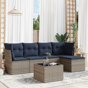 vidaXL 6 pcs conjunto sofás p/ jardim c/ almofadões vime PE cinzento