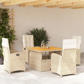 vidaXL 5 pcs conjunto de jantar p/ jardim com almofadões vime PE bege
