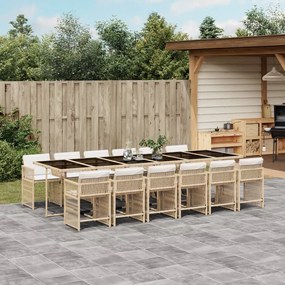 vidaXL 13 pcs conjunto de jantar p/ jardim com almofadões vime PE bege