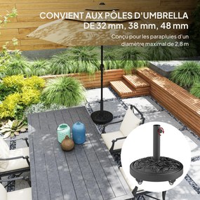 Base para guarda-sol, pedestal exterior em resina de 21 kg, para mastros com Ø 32/38/48 mm, com rodas, Ø 49 x 42 cm, preto