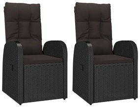 Cadeiras de jardim reclináveis 2pcs c/ almofadões vime PE preto