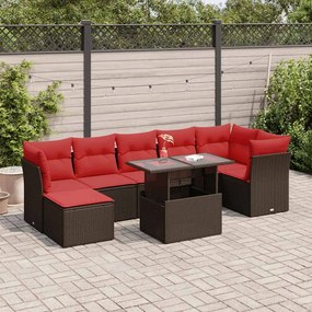 7 pcs conj. sofás jardim c/ almofadões vime PE/acácia castanho