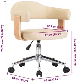 Cadeira escritório giratória madeira curvada/couro artif. creme