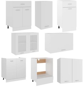 8 pcs conjunto armários de cozinha derivados de madeira branco