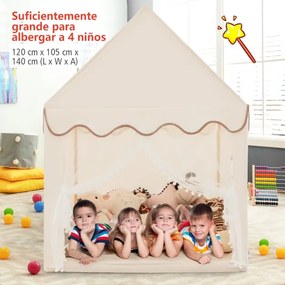 Casinha com tenda Tapete de algodão com porta e janela Brinquedo castelo 120 x 105 x 140 cm Bege