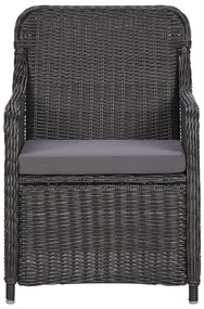 3 pcs conjunto bistrô de jardim com almofadões vime PE preto