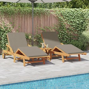 Espreguiçadeiras de Sol 2 pcs com Almofadas e Rodas Taupe Madeira Sóli