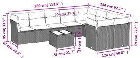 10 pcs conjunto de sofás p/ jardim com almofadões vime PE bege