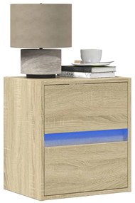vidaXL Mesas de cabeceira de parede com luzes LED 2pcs carvalho sonoma