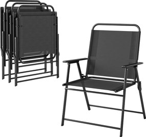 Conjunto de 4 Cadeiras de Jardim Dobráveis com Encosto Alto e Apoios de Braços Tecido Textilene Respirável Preto