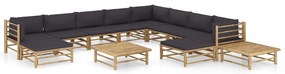 12 pcs conj. lounge jardim em bambu c/ almofadões cinza-escuro