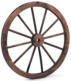 Roda de carrinho de madeira com diâmetro de 76 cm para decoração de jardim doméstico Castanho