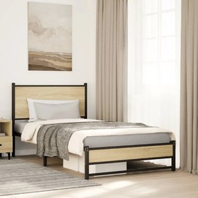 vidaXL Estrutura de cama sem colchão 100x190 cm metal carvalho sonoma