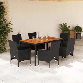 7 pcs conjunto jantar jardim c/ almofadões vime PE/acácia preto