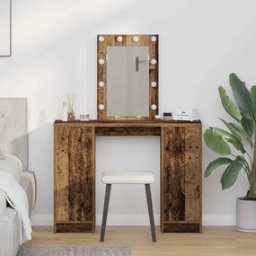 vidaXL Mesa de Maquilhagem com Luzes LED Madeira Velha 102x33x135 cm