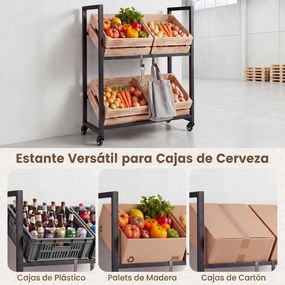 Estante para Caixas de Bebidas, 72,5 x 32 x 89,5 cm, 4 Rodas Giratórias, Preto