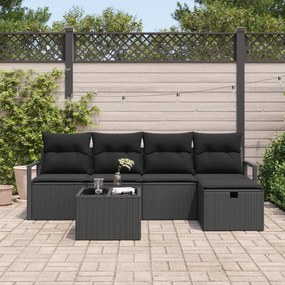 Conjunto de Sofá de Jardim de 6 Peças com Almofadas em Rattan Preto