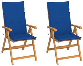 vidaXL Cadeiras de jardim c/ almofadões azul real 2 pcs teca maciça
