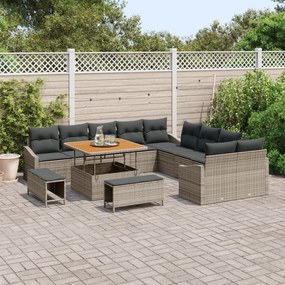 Conjunto de Sofá de Jardim vidaXL de 13 Peças com Almofadas Cinza Ratt