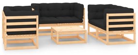 vidaXL 7 pcs conjunto lounge de jardim c/ almofadões pinho maciço