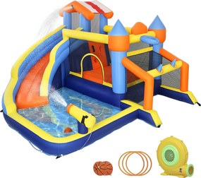 AIYAPLAY Castelo Insuflável Aquático 8 em 1 com Soprador de 550W Escorrega Trampolim Escalada Piscina Baliza Cesto de Basquetebol e Jogo de Lançamento | Aosom Portugal