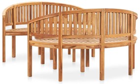 3 pcs conj. lounge de jardim formato banana teca maciça