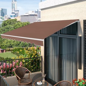 Toldo retrátil 4 x 2,5 m para varanda, terraço Cobertura em poliéster com manivela manual Estrutura em alumínio resistente Castanho