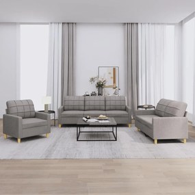 vidaXL 3 pcs conjunto de sofás com almofadões tecido cinza-acastanhado